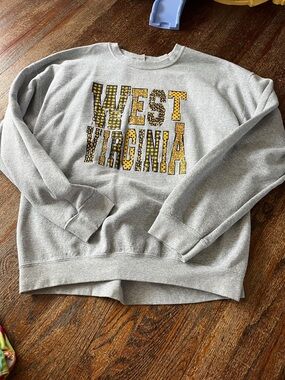 Gray West Virginia Sweatshirt with Yellow/blue Lettering